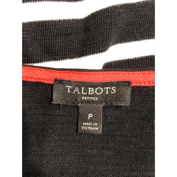 Talbots Mini Sweater Dress Women's Size P Shift Black White Striped 3/4 Sleeve - Picture 3 of 4